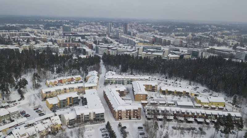 Ilmakuva Säterin asuinalueesta talvella.