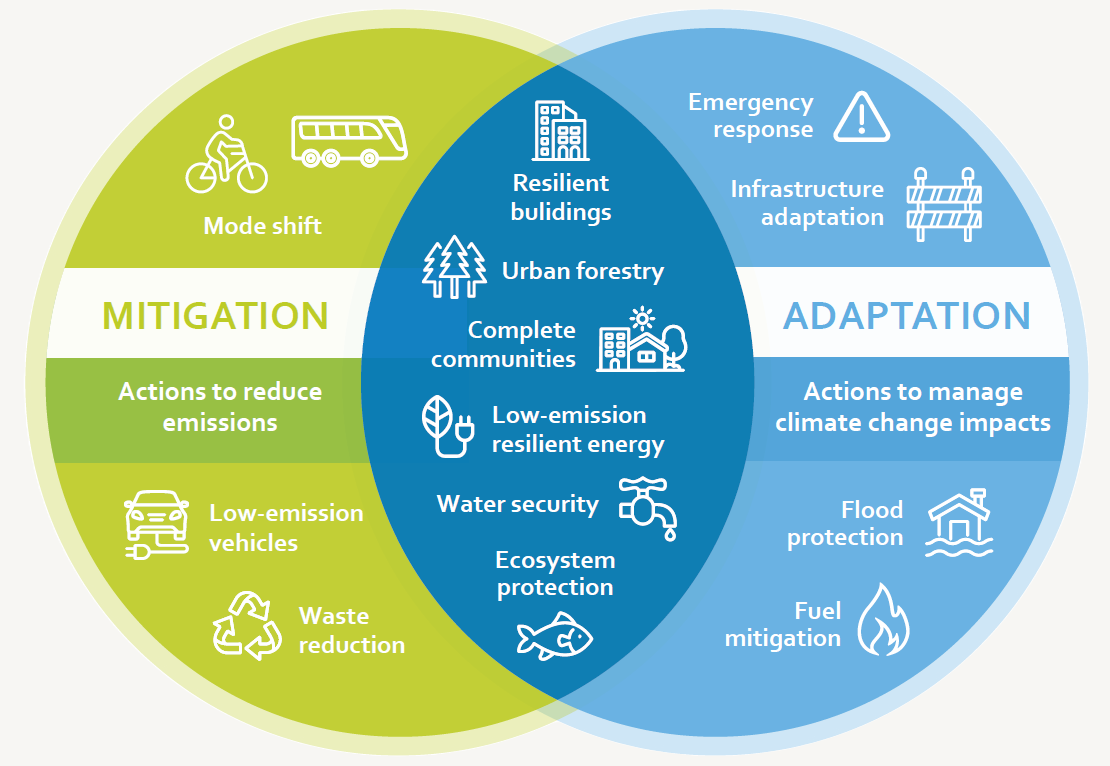 Venn diagram showing mitigation and adaptation actions with an overlap